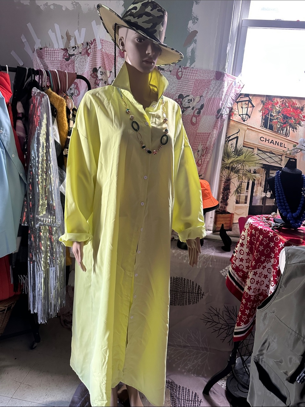 Yellow Long Button-Front Women's Dress Shirt